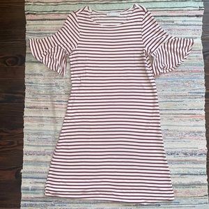Red & White Stripe Dress with Bell Sleeves